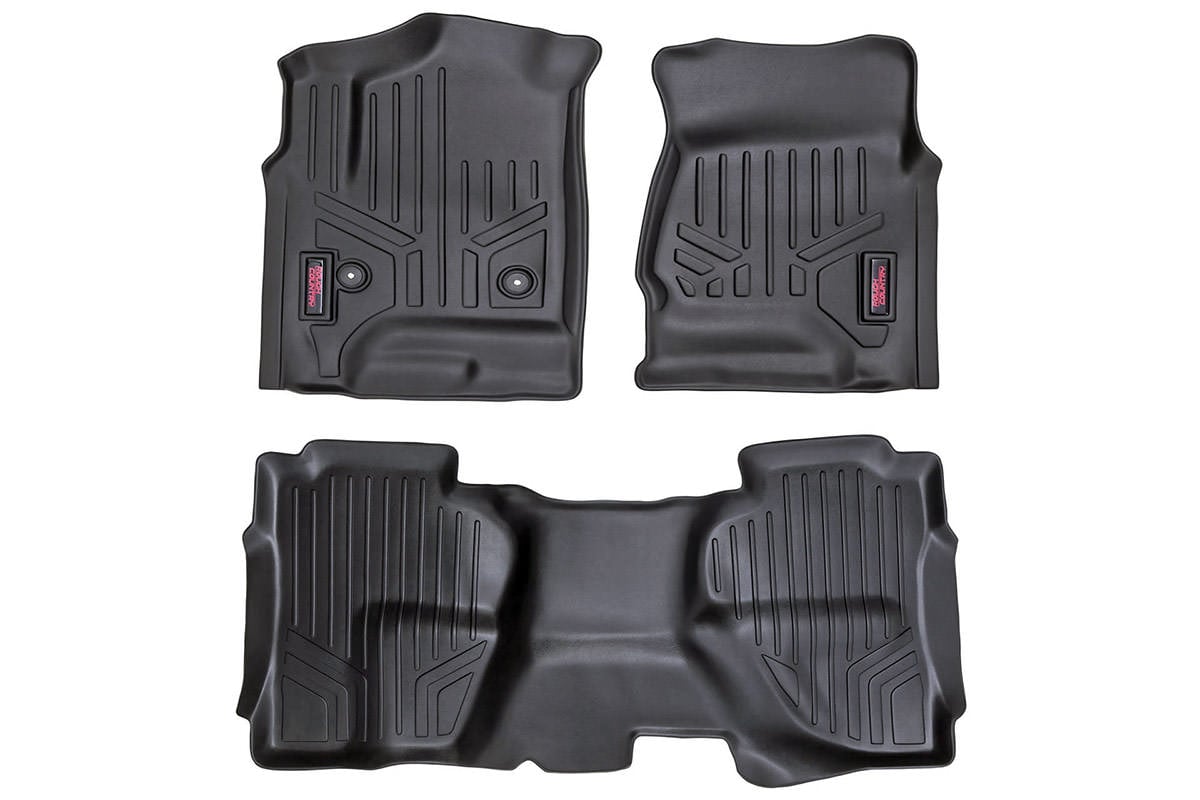 Chevrolet Silverado 3500 HD Floor Mats - Front + Rear - Rough Country - Heavy Duty Floor Armor - '15-'19